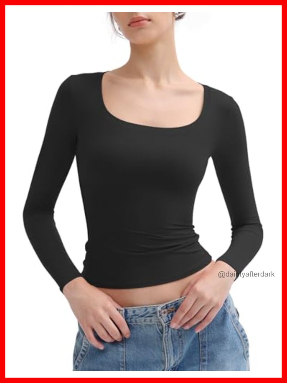 Women's Long Sleeve Scoop Neck Slim Fit Double Lined Basic Tee